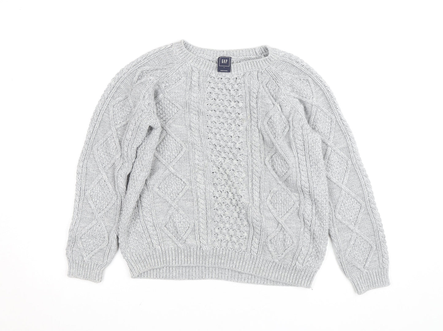 GAP Women Grey Cable-Knit Cotton Blend Crew Neck Jumper L