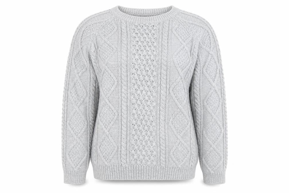 Gap Women Grey Cable-Knit Cotton Blend Crew Neck Jumper L