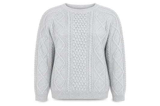 Gap Women Grey Cable-Knit Cotton Blend Crew Neck Jumper L
