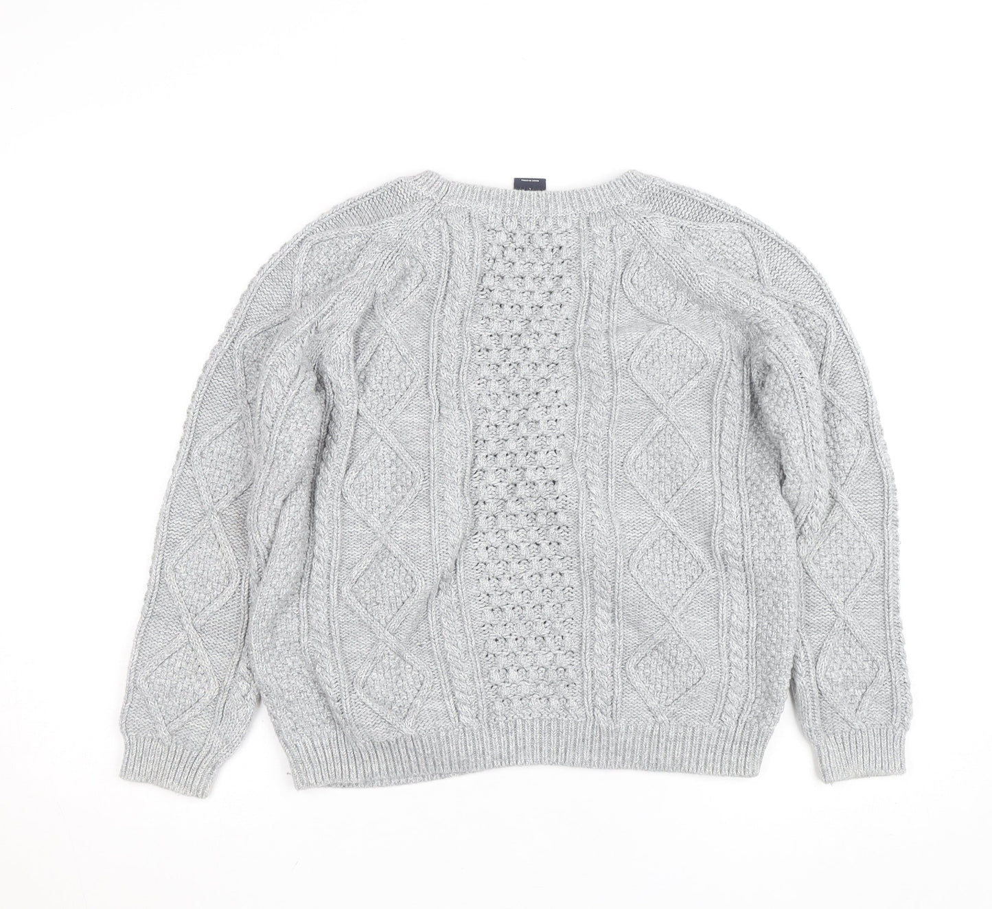 GAP Women Grey Cable-Knit Cotton Blend Crew Neck Jumper L