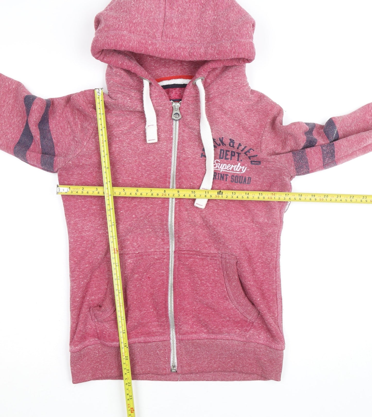 Superdry Men's Pink Full Zip Hoodie Size S Regular Fit Track & Field