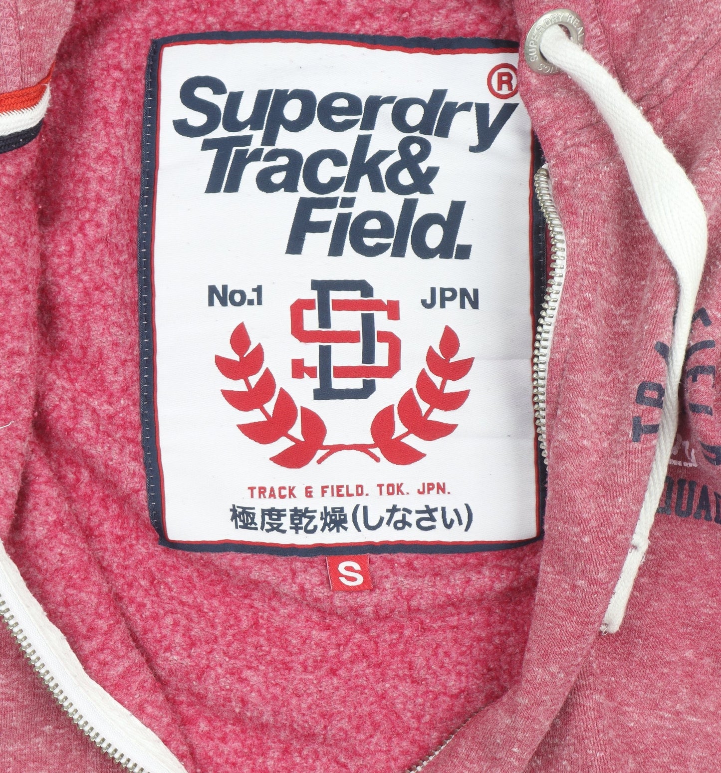 Superdry Men's Pink Full Zip Hoodie Size S Regular Fit Track & Field