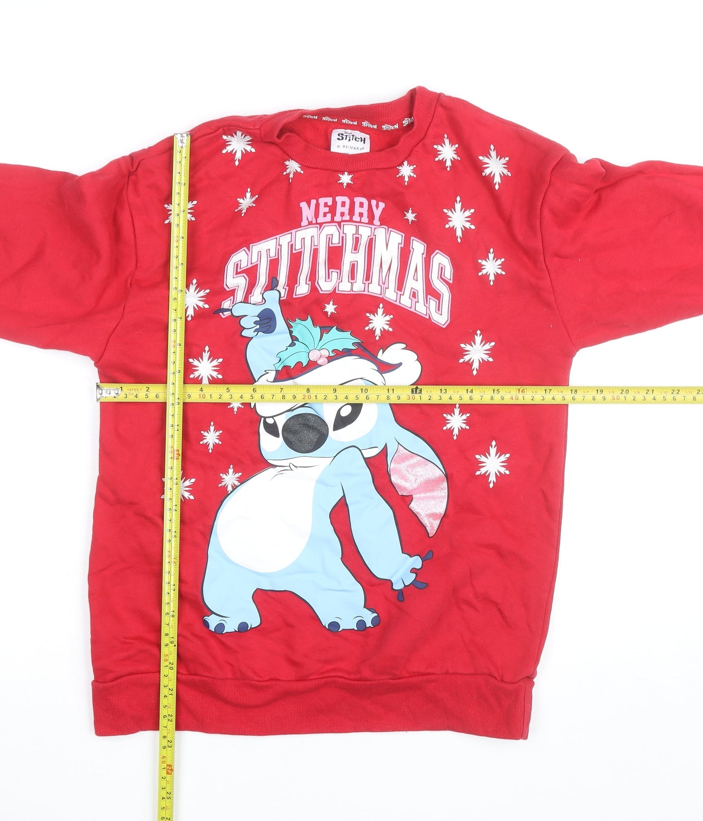 Disney Stitch Girls Red Christmas Sweatshirt 12-13 Years Pullover Crew Neck