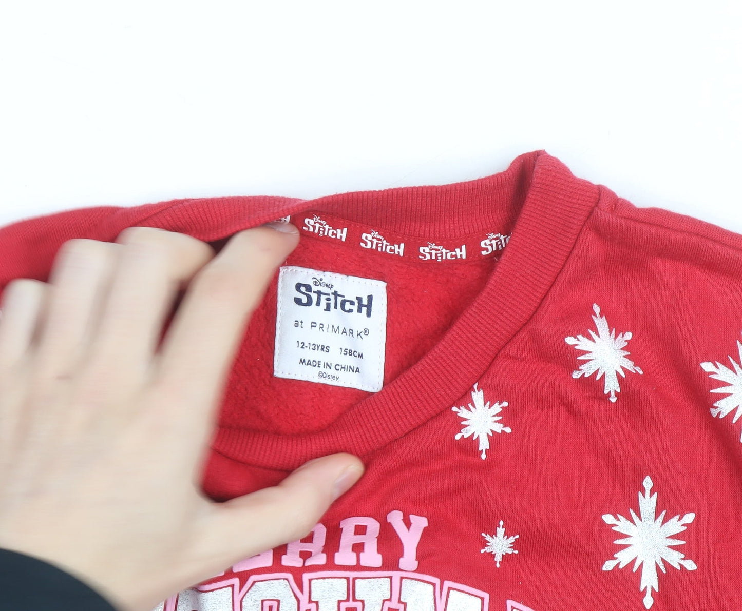 Disney Stitch Girls Red Christmas Sweatshirt 12-13 Years Pullover Crew Neck