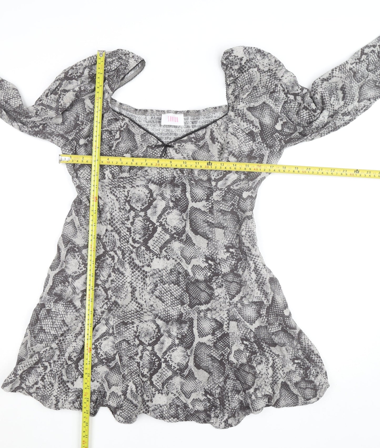Savida Women’s Grey Snake Print Square Neck Long Sleeve Tunic Blouse Size 16