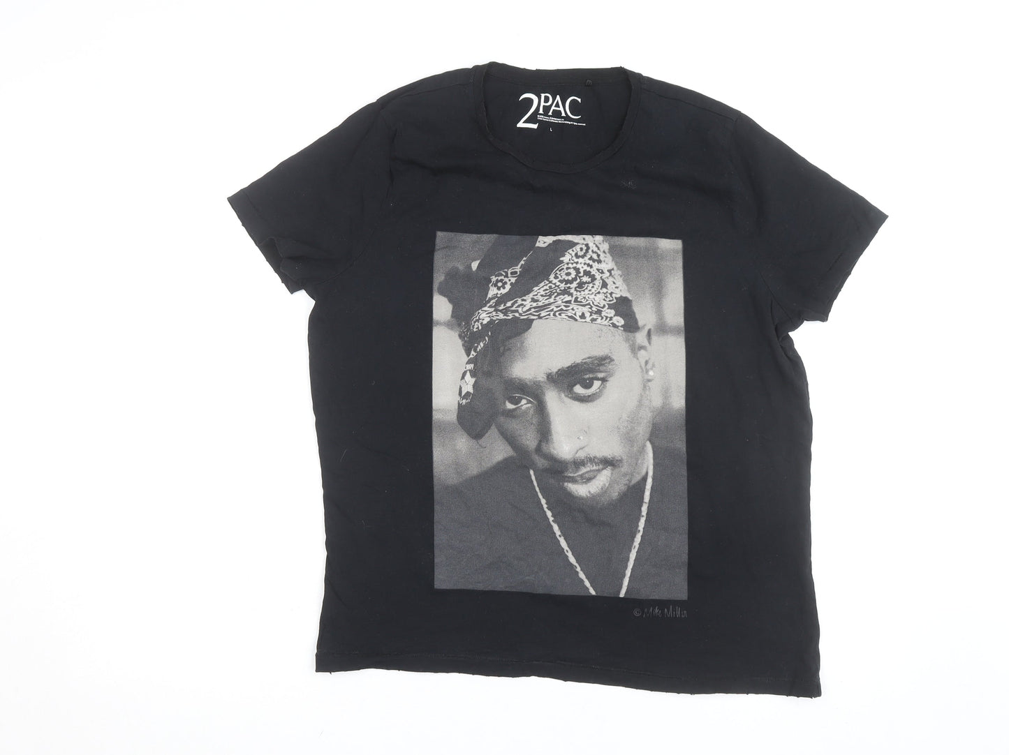 2PAC Unisex Black Cotton Graphic T-Shirt L Hip Hop Music Tee