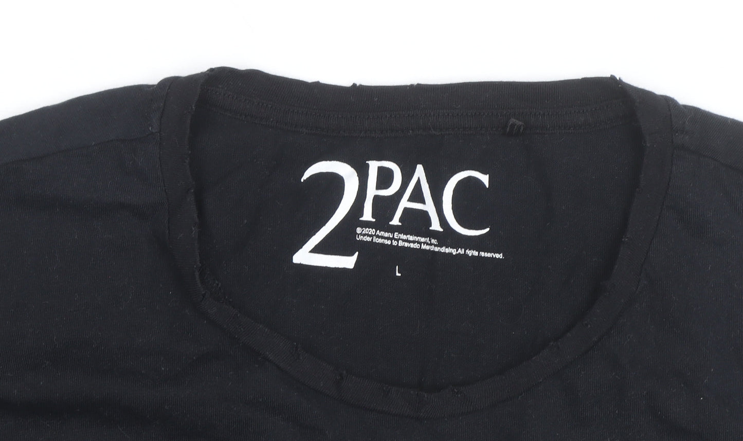 2PAC Unisex Black Cotton Graphic T-Shirt L Hip Hop Music Tee