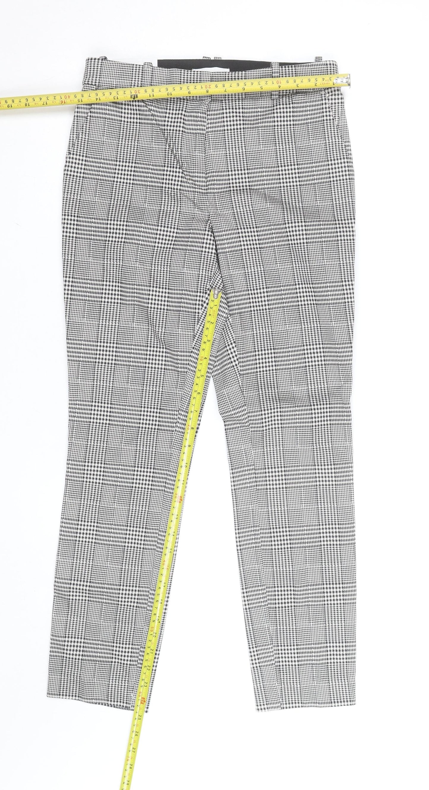 H&M Men's Grey Check Slim Fit Chino Trousers Size M