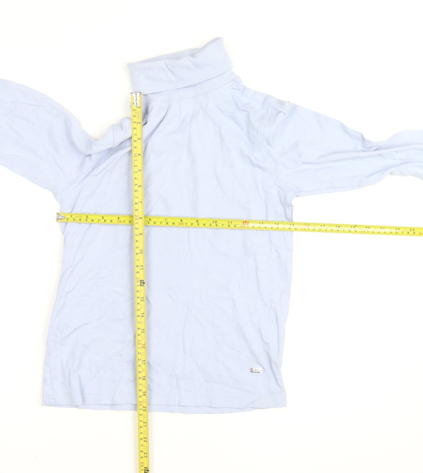 Paco Coastal Women Blue Roll Neck Long Sleeve Cotton Top Size 10