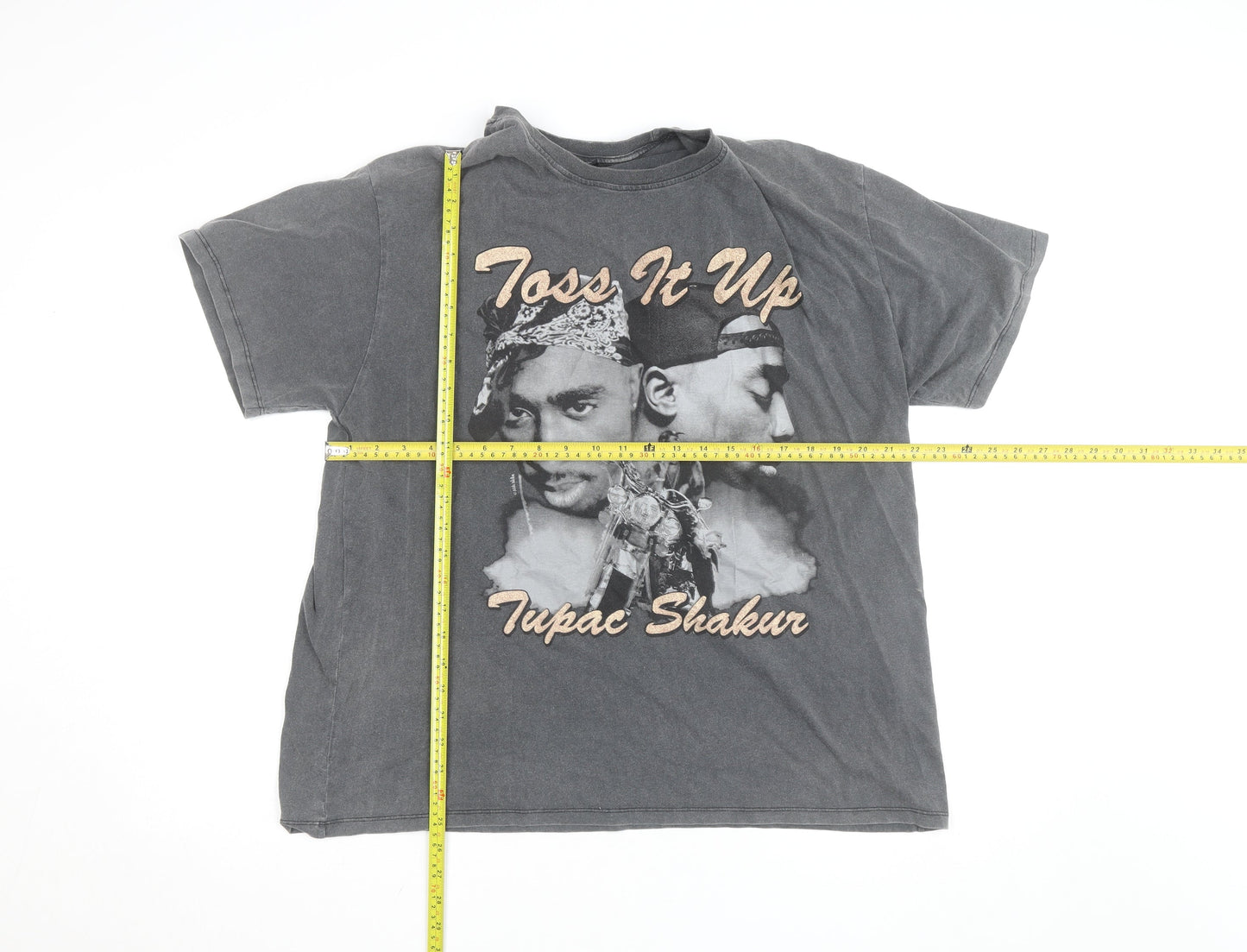 Bershka Men's Grey Tupac Shakur Graphic Band T-Shirt Size M