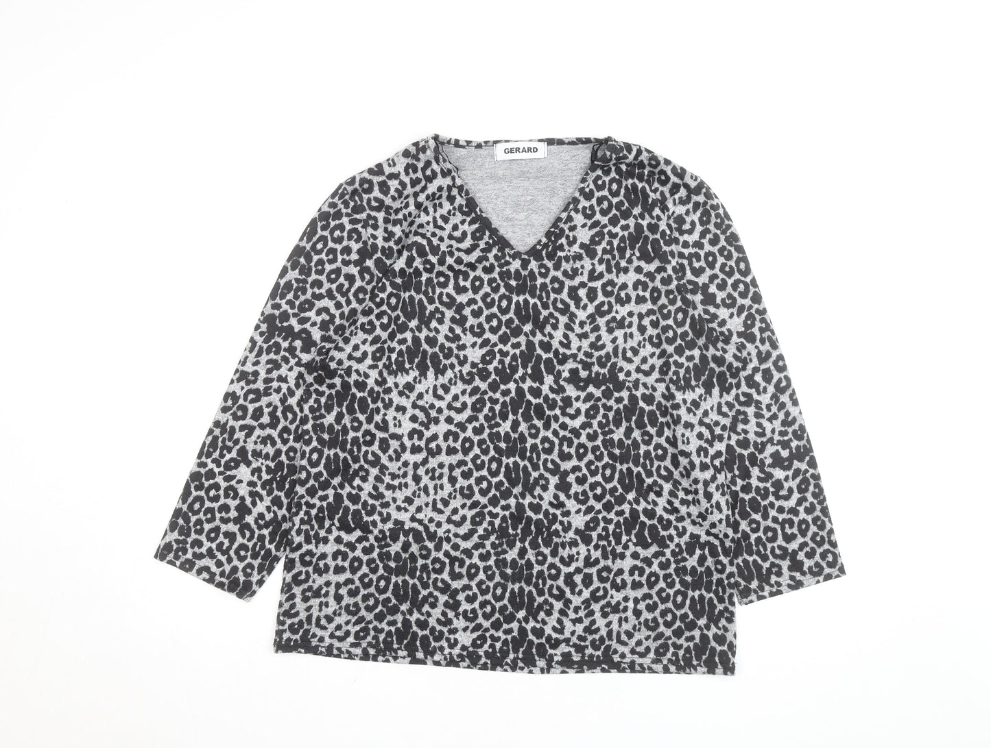 Gerard Women's Grey Animal Print V-Neck Jersey Blouse Size 14