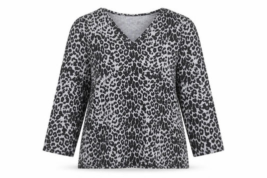 Gerard Women's Grey Animal Print V-Neck Jersey Blouse Size 14