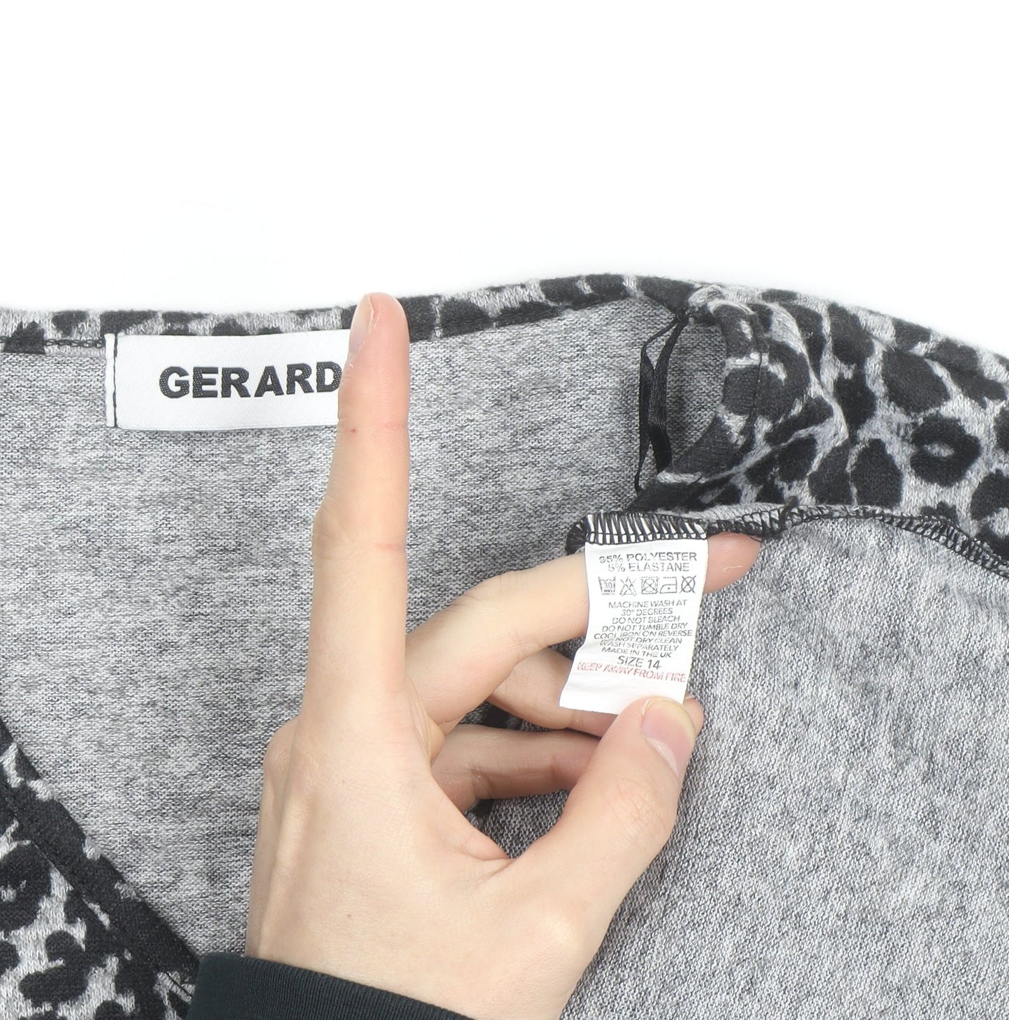 Gerard Women's Grey Animal Print V-Neck Jersey Blouse Size 14