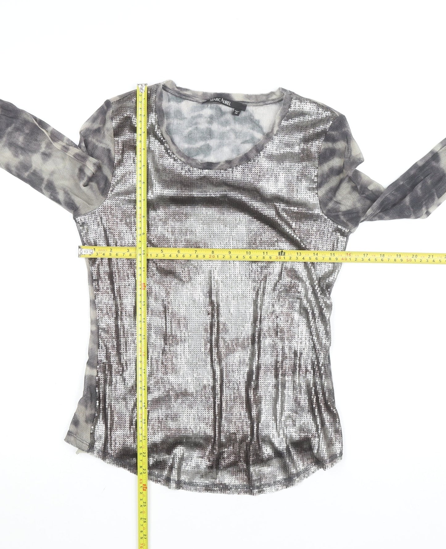 Marc Aurel Women's Grey Sequin Long Sleeve Cotton T-Shirt Size 8