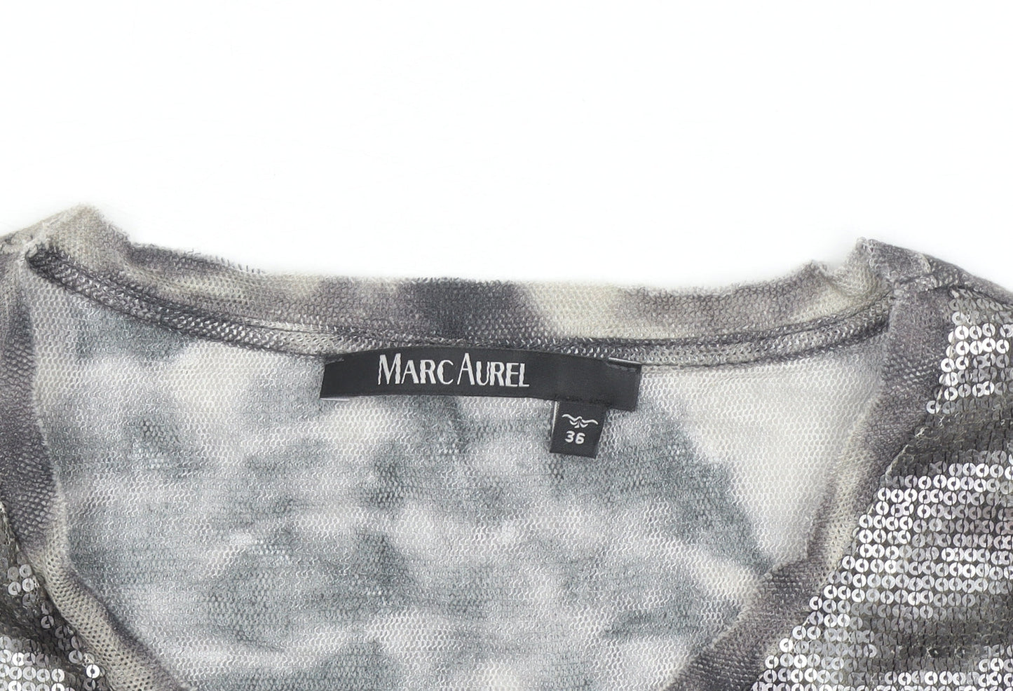 Marc Aurel Women's Grey Sequin Long Sleeve Cotton T-Shirt Size 8