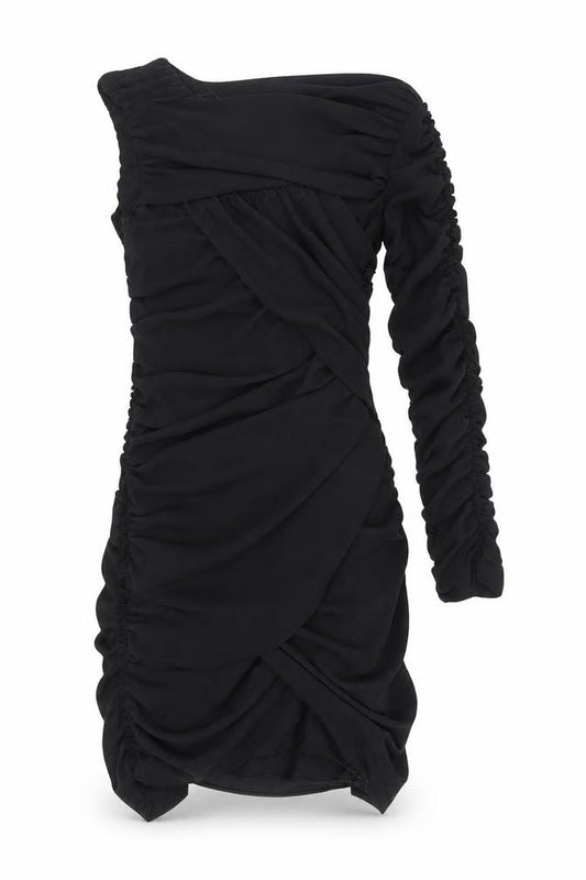 Zara Women Black One Shoulder Ruched Bodycon Mini Dress UK 8