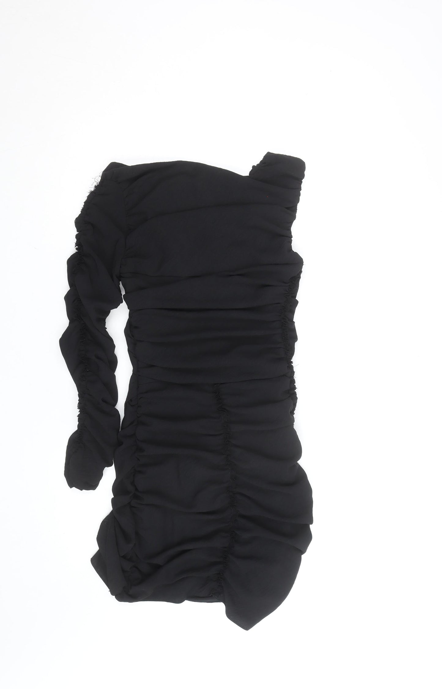 Zara Women Black One Shoulder Ruched Bodycon Mini Dress UK 8