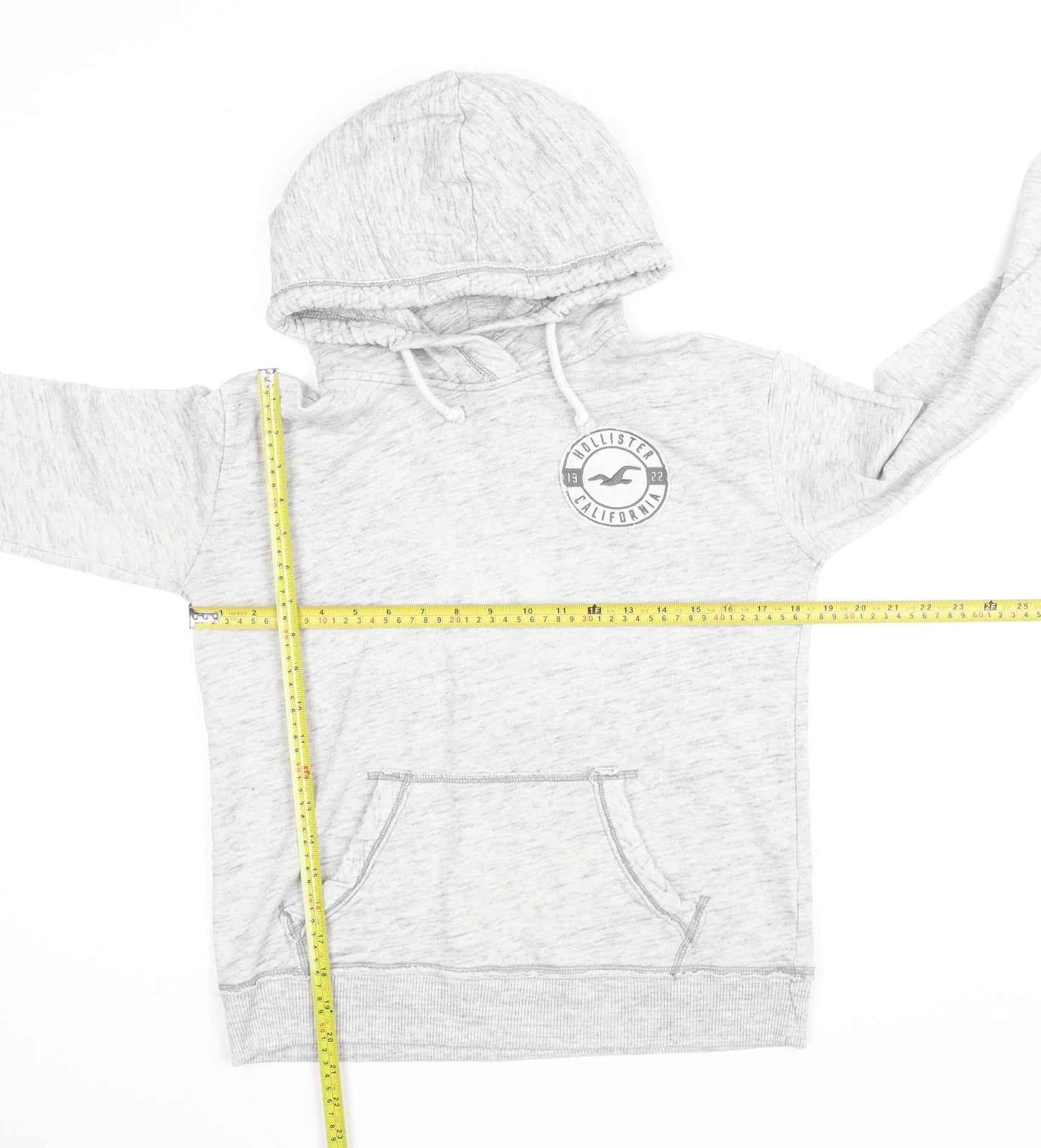 Hollister Women’s Grey Pullover Hoodie Small Logo Print Cotton Blend