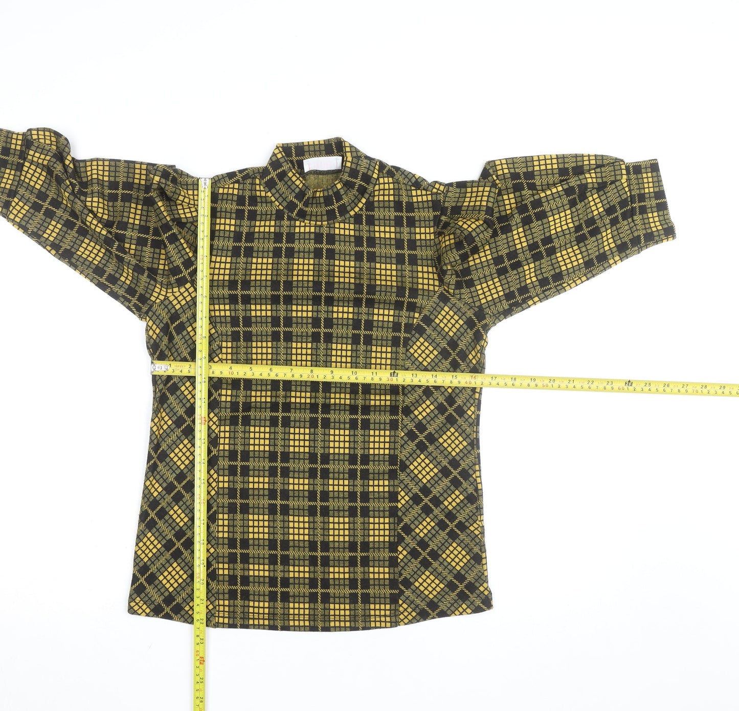 Stradivarius Women Yellow Check High Neck Long Sleeve Blouse Size 10