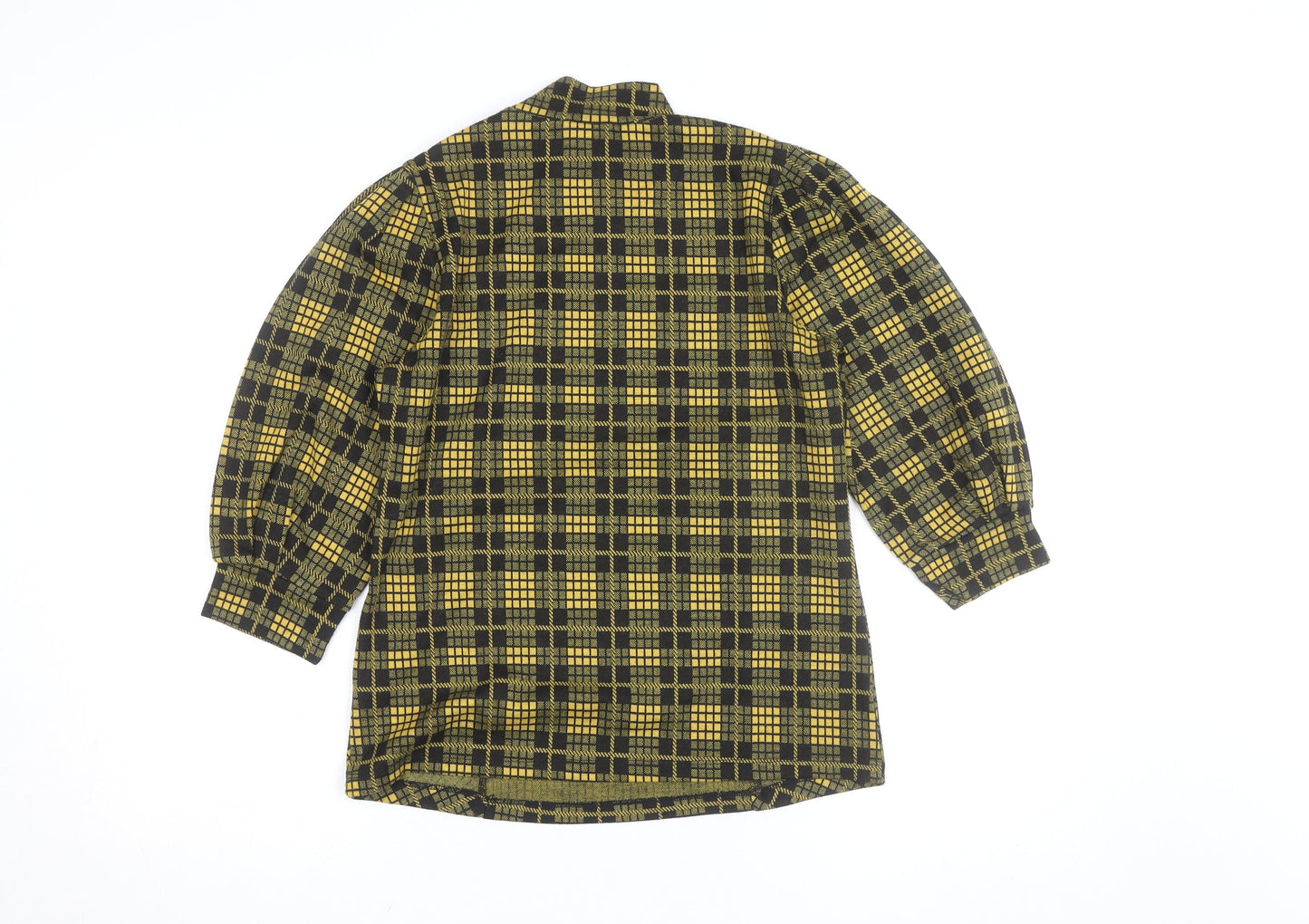 Stradivarius Women Yellow Check High Neck Long Sleeve Blouse Size 10