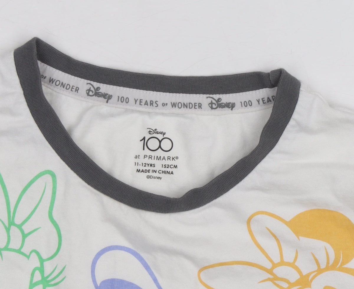 Disney Primark Girls White Mickey & Friends Graphic T-Shirt 11-12 Years
