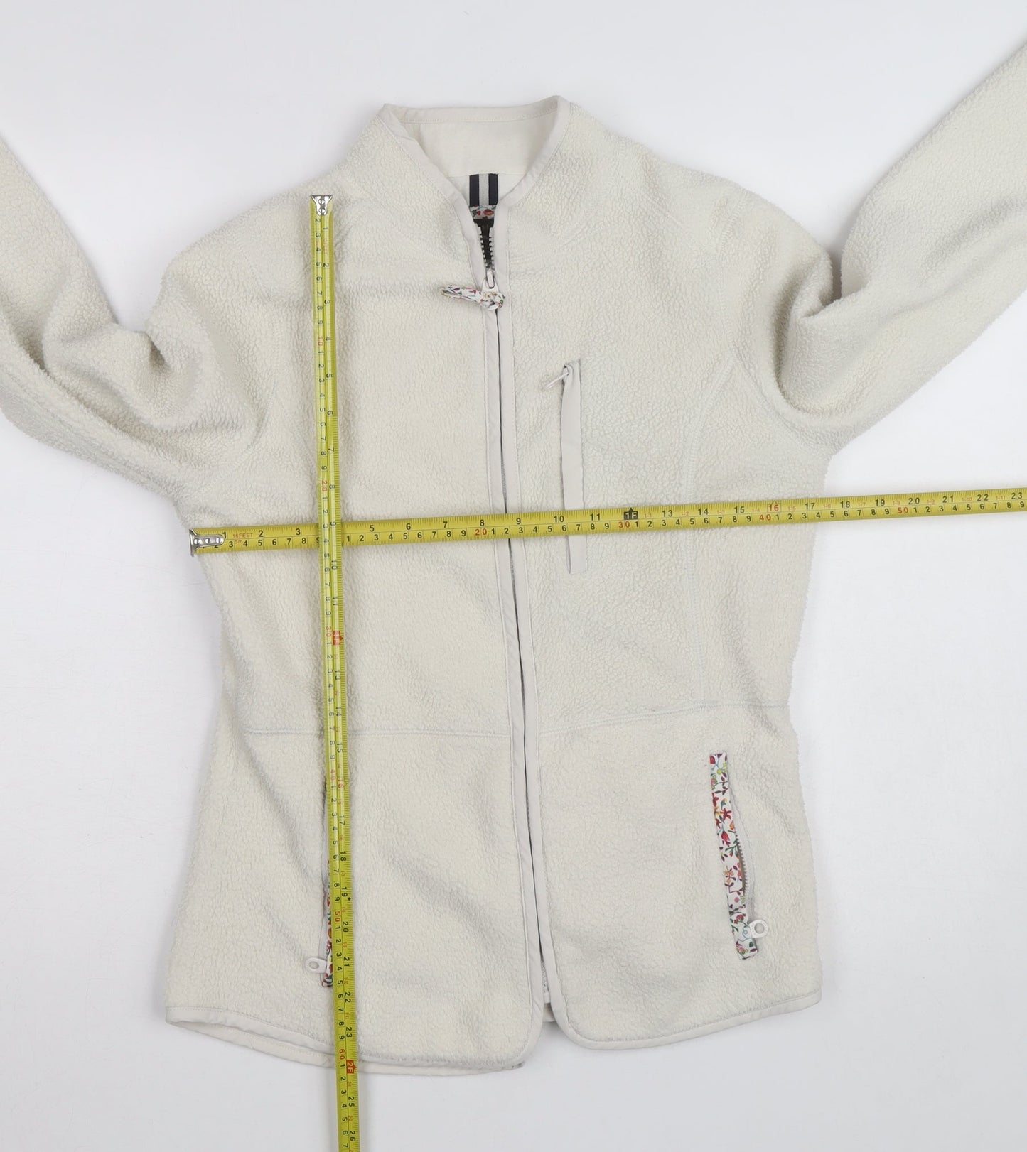 Joules Women's Ivory Full Zip Fleece Jumper Size 8 Classic Fit