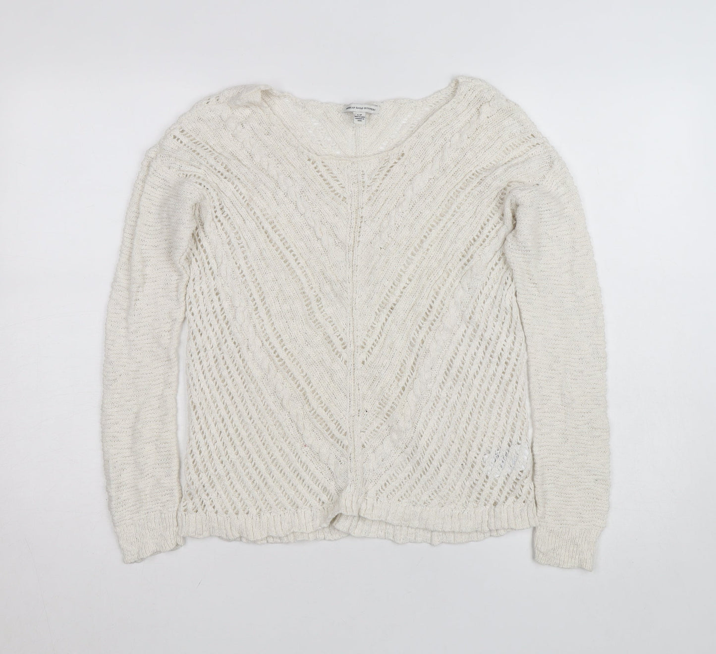 American Eagle Outfitters Women’s Ivory Open-Knit Cotton Jumper Size S