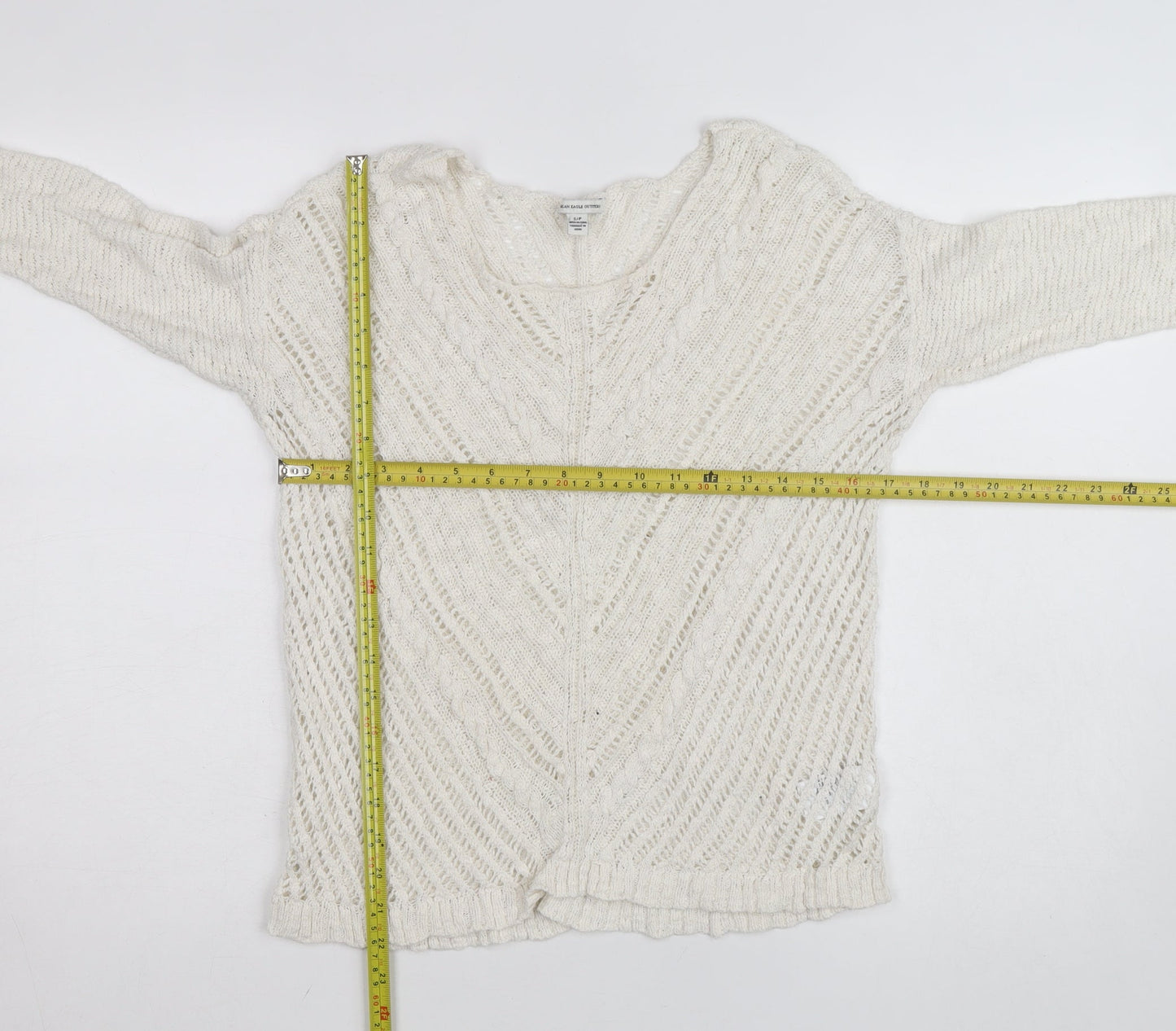American Eagle Outfitters Women’s Ivory Open-Knit Cotton Jumper Size S