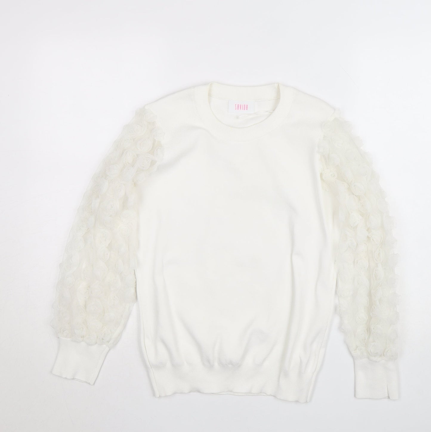 Savida Women’s White Puff Sleeve Crew Neck Jumper Size 12