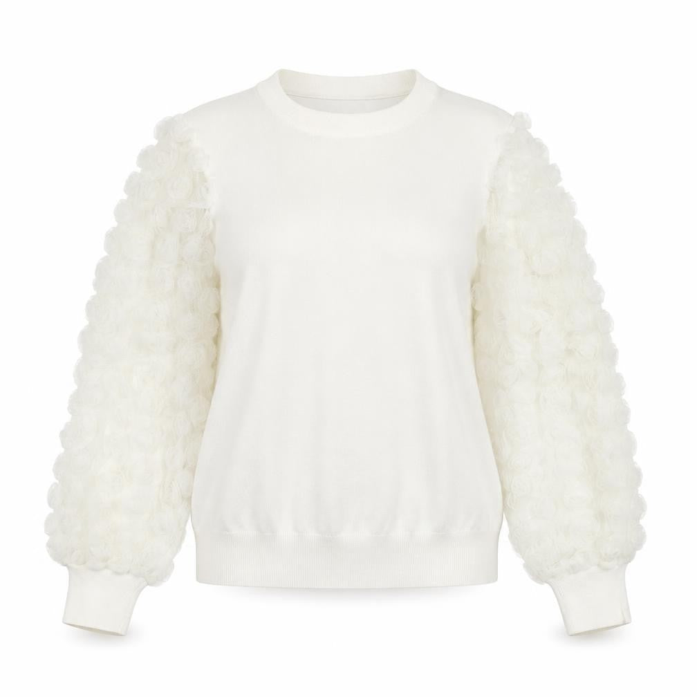 Savida Women’s White Puff Sleeve Crew Neck Jumper Size 12