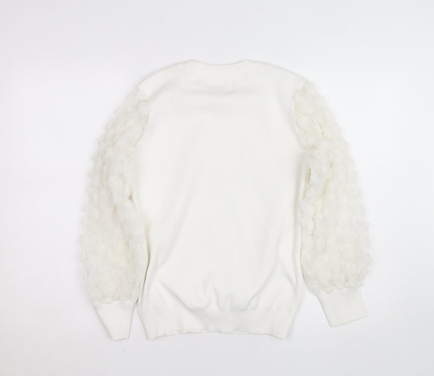 Savida Women’s White Puff Sleeve Crew Neck Jumper Size 12