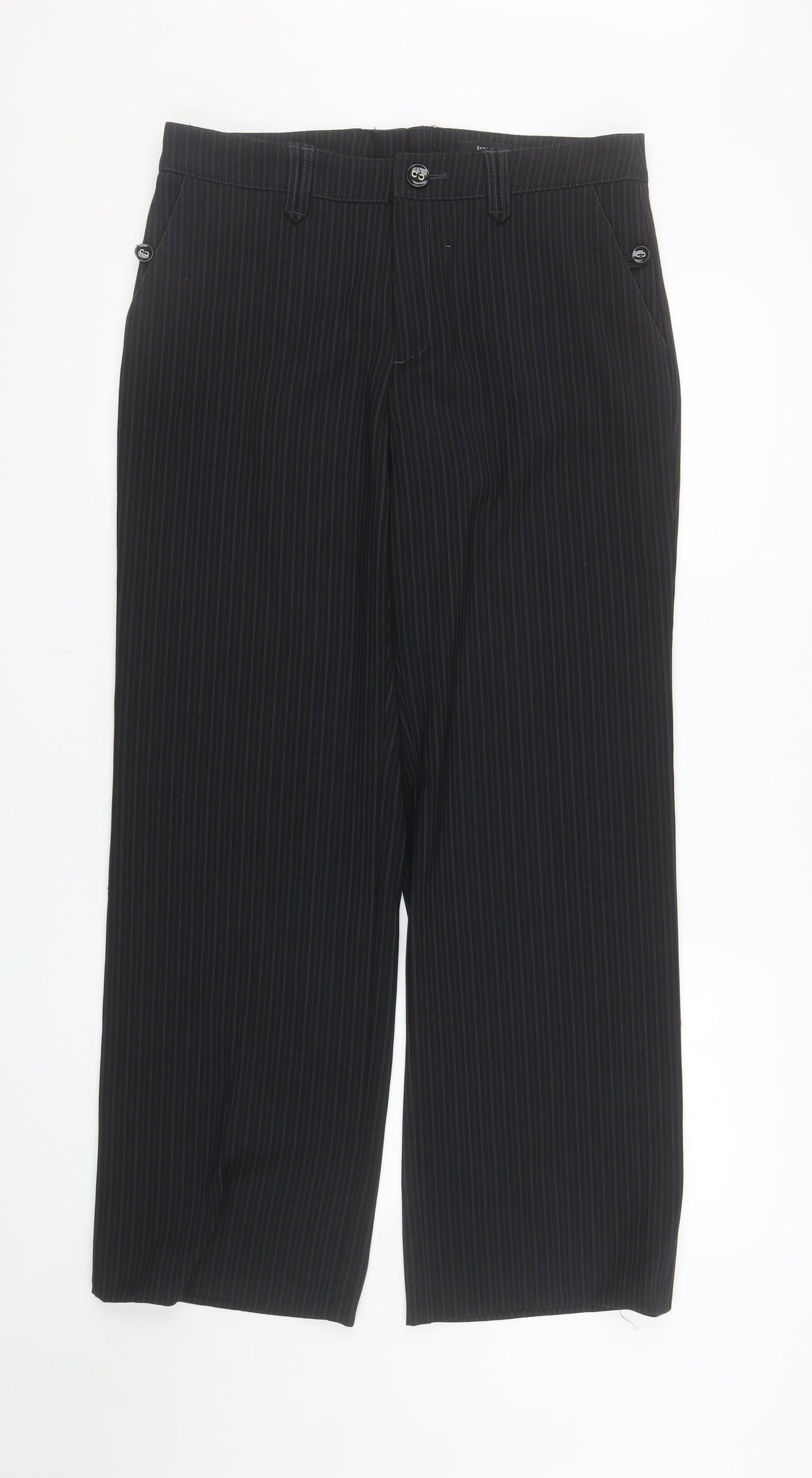 GreenHouse Women's Black Pinstripe Straight Leg Trousers Size 12