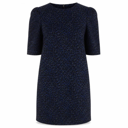 Only Women's Blue Animal Print Shift Dress S Half Sleeve