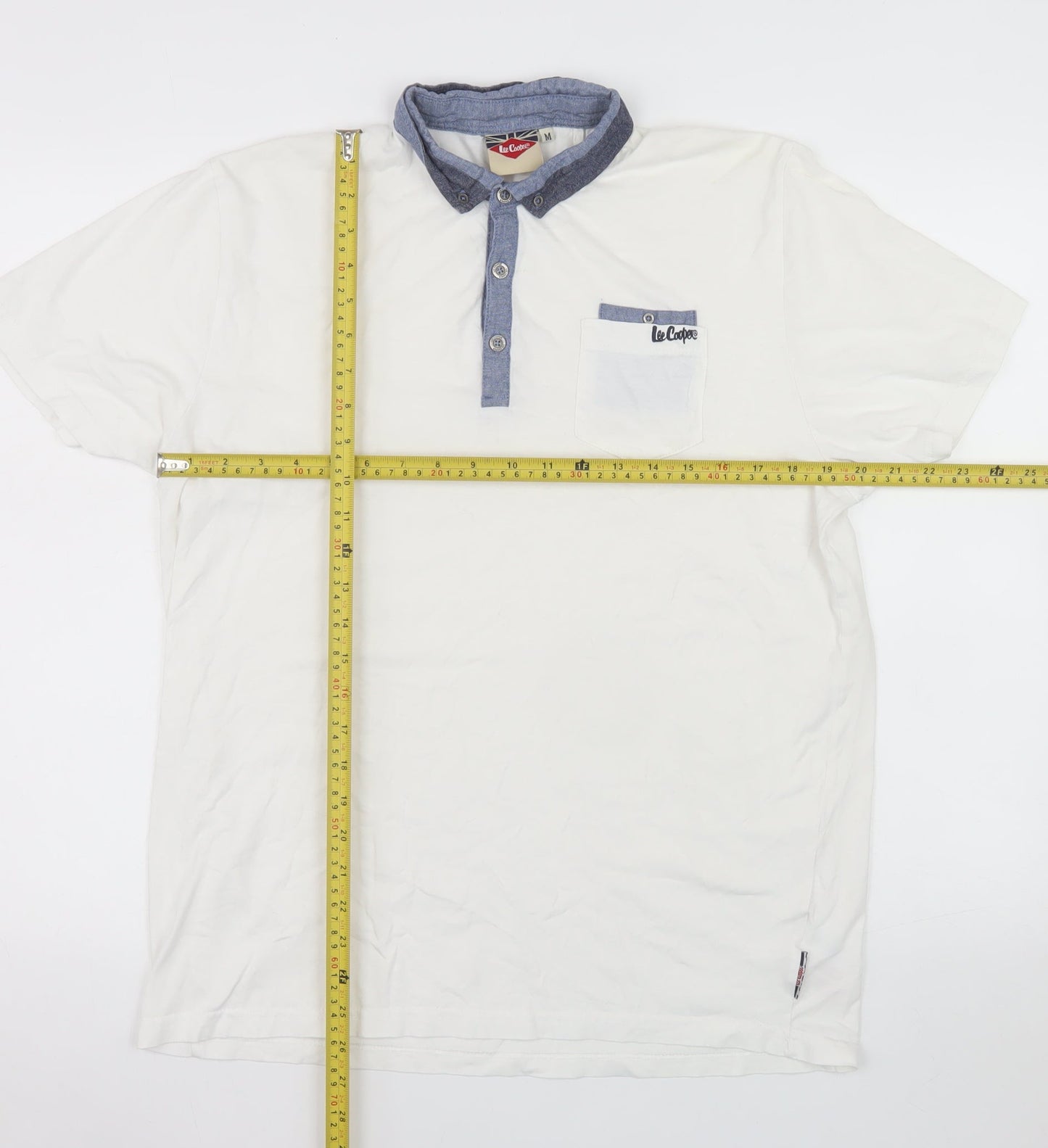Lee Cooper Men's White Cotton Short Sleeve Polo Shirt M