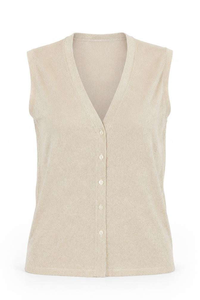 Marks & Spencer Women Beige Sleeveless V-Neck Knit Vest Small