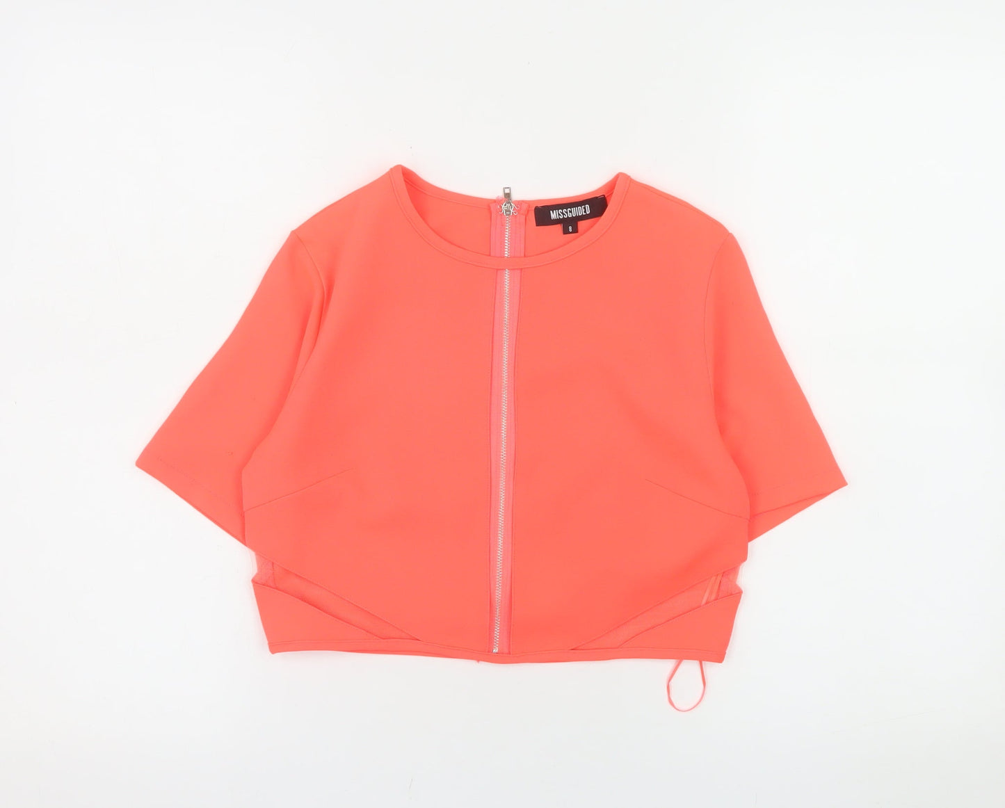 Missguided Women’s Pink Cropped Zip Blouse Size 8 Short Sleeve