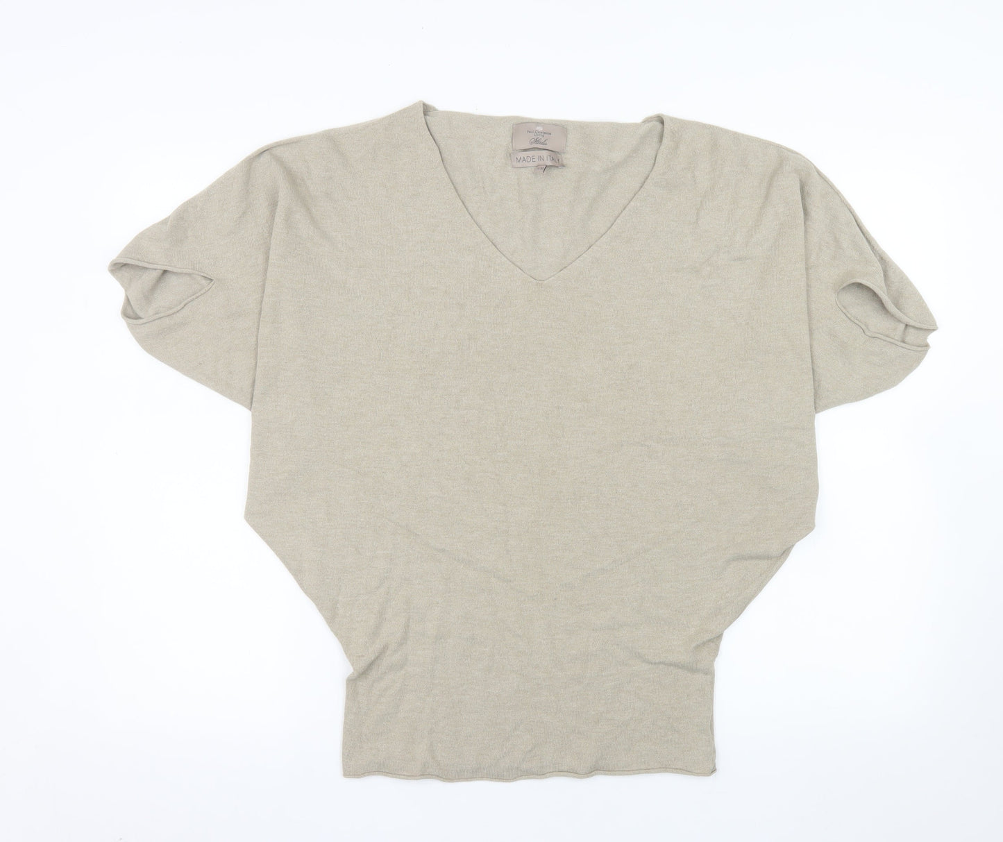 Paul Costelloe Women Beige V-Neck Dolman Sleeve Cotton Top S