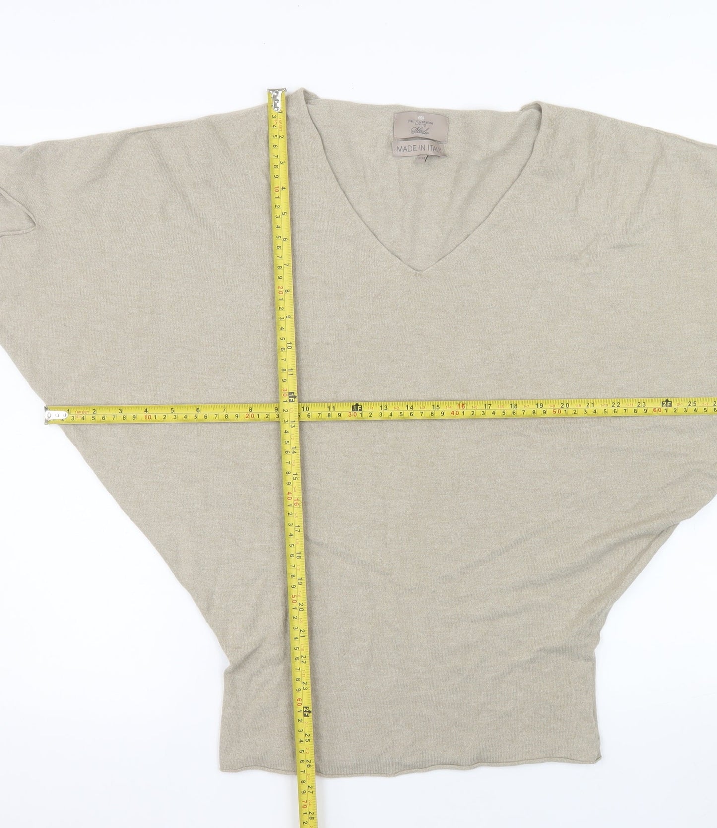Paul Costelloe Women Beige V-Neck Dolman Sleeve Cotton Top S