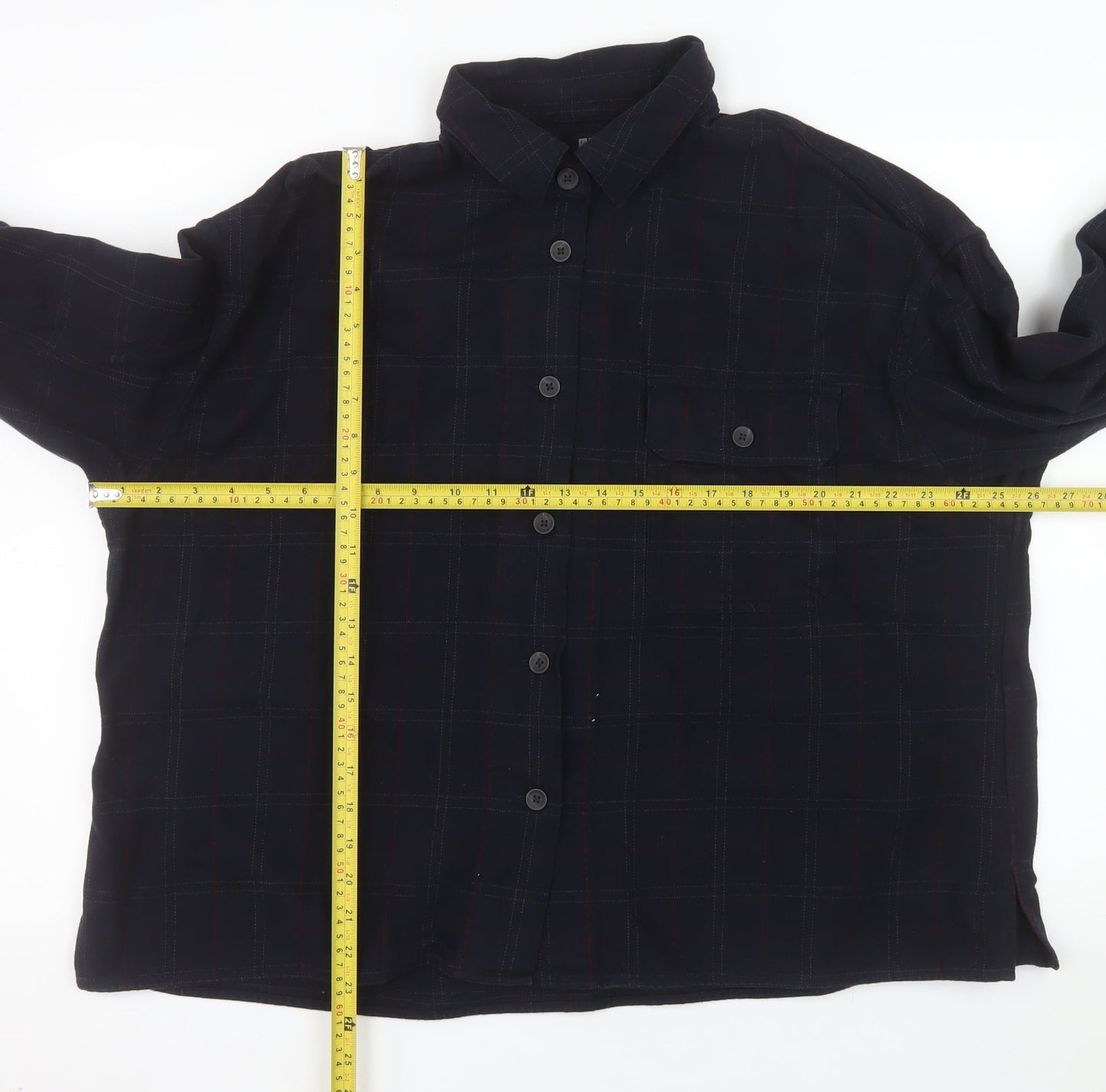Uniqlo Men's Blue Checked Cotton Flannel Long Sleeve Shirt Size L