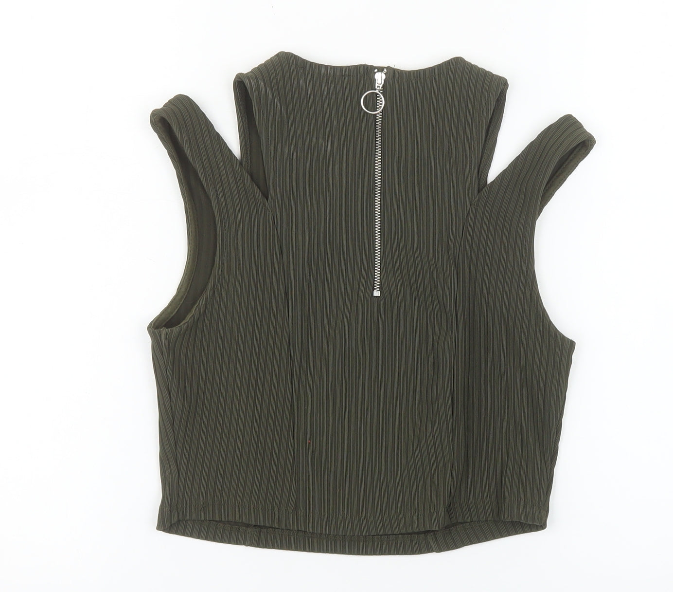 New Look Women's Green Cropped Tank Top Size 10 Sleeveless Zip Back