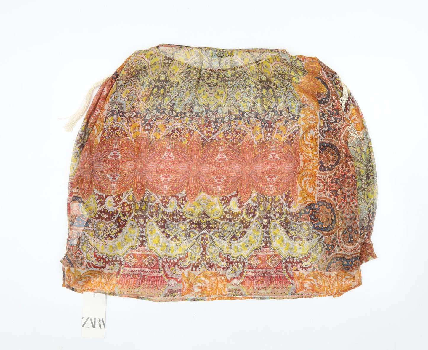 Zara Women Multicoloured Bohemian Paisley Sheer Chiffon Blouse Size S