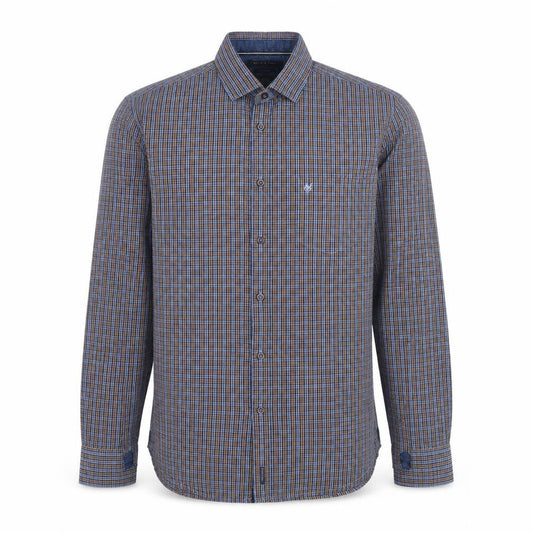 Marc O'Polo Men's Blue Check Cotton Regular Fit Long Sleeve Shirt L