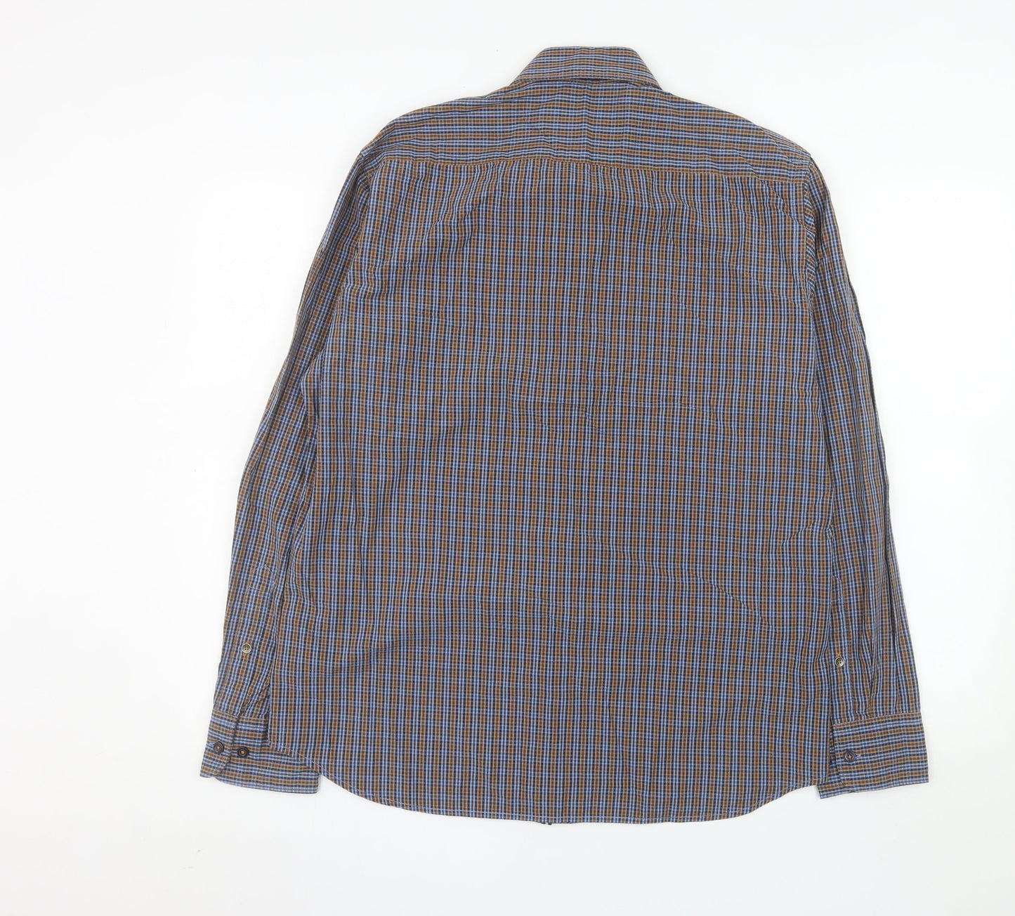 Marc O'Polo Men's Blue Check Cotton Regular Fit Long Sleeve Shirt L
