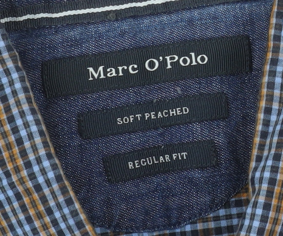 Marc O'Polo Men's Blue Check Cotton Regular Fit Long Sleeve Shirt L