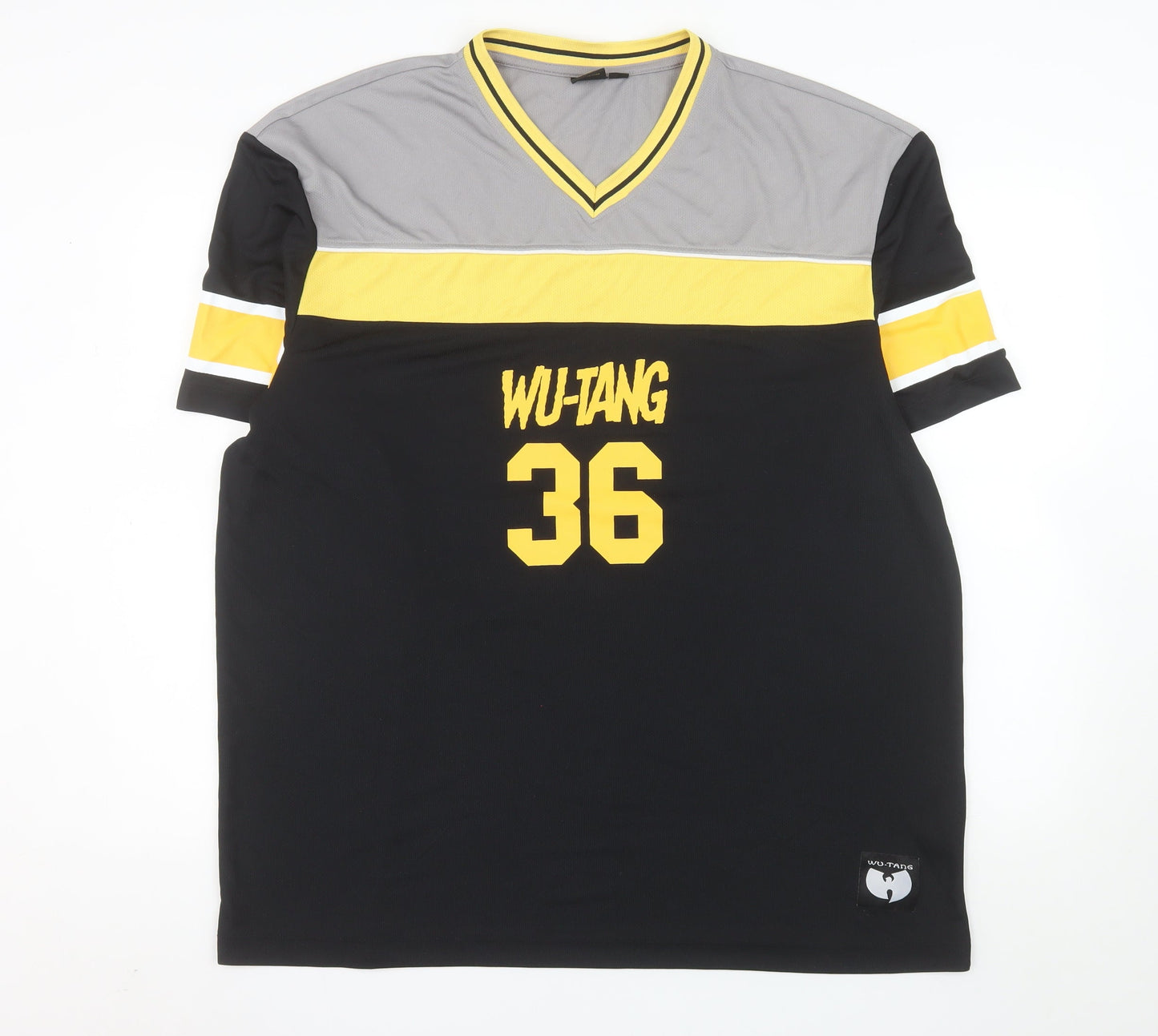 Wu-Tang Men’s 2XL Black V-Neck Band Graphic Colourblock T-Shirt