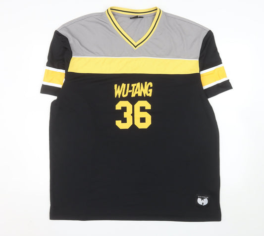 Wu-Tang Men’s 2XL Black V-Neck Band Graphic Colourblock T-Shirt