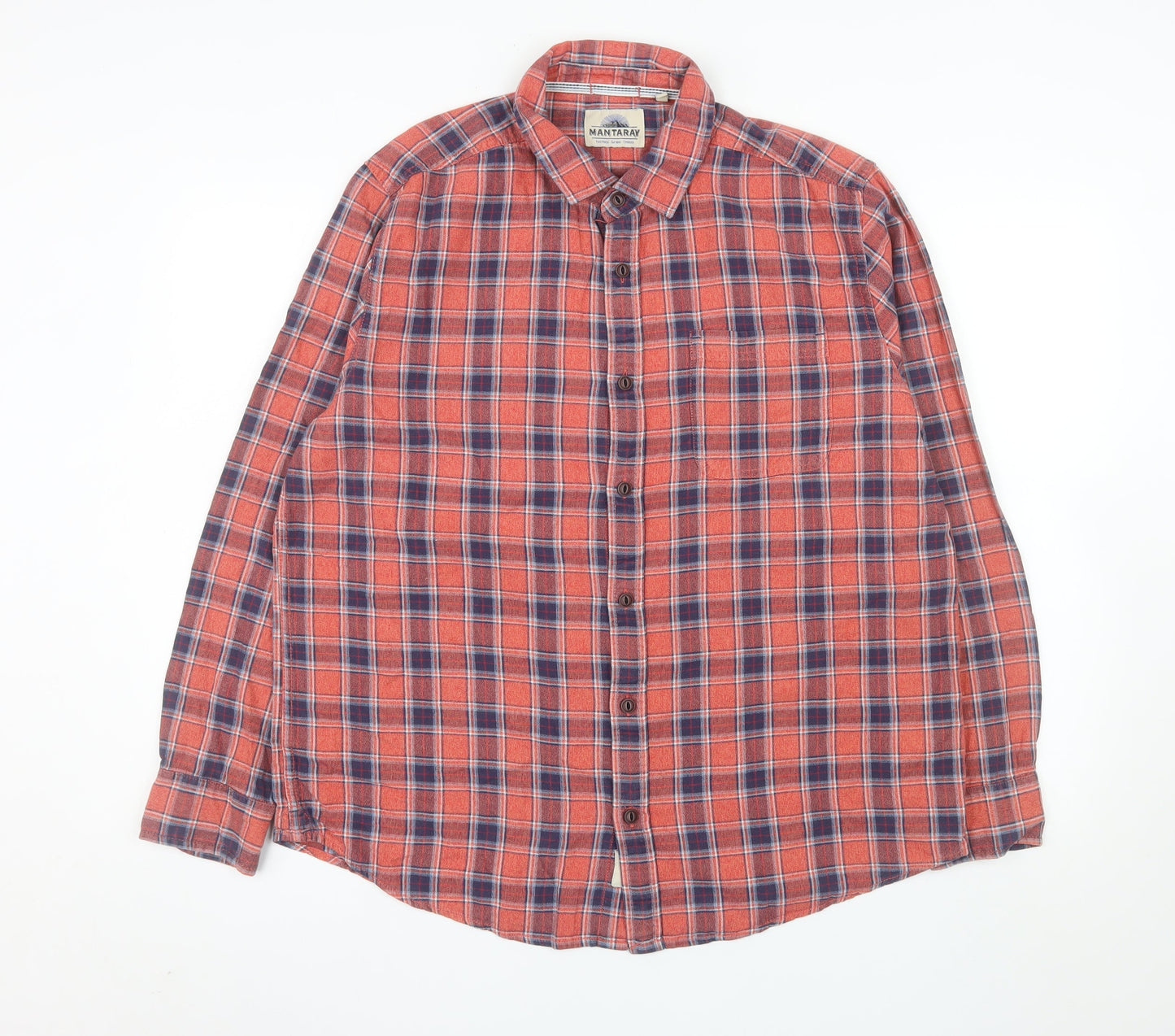Mantaray Men's Red Check Flannel Button-Up Shirt Size L Long Sleeve