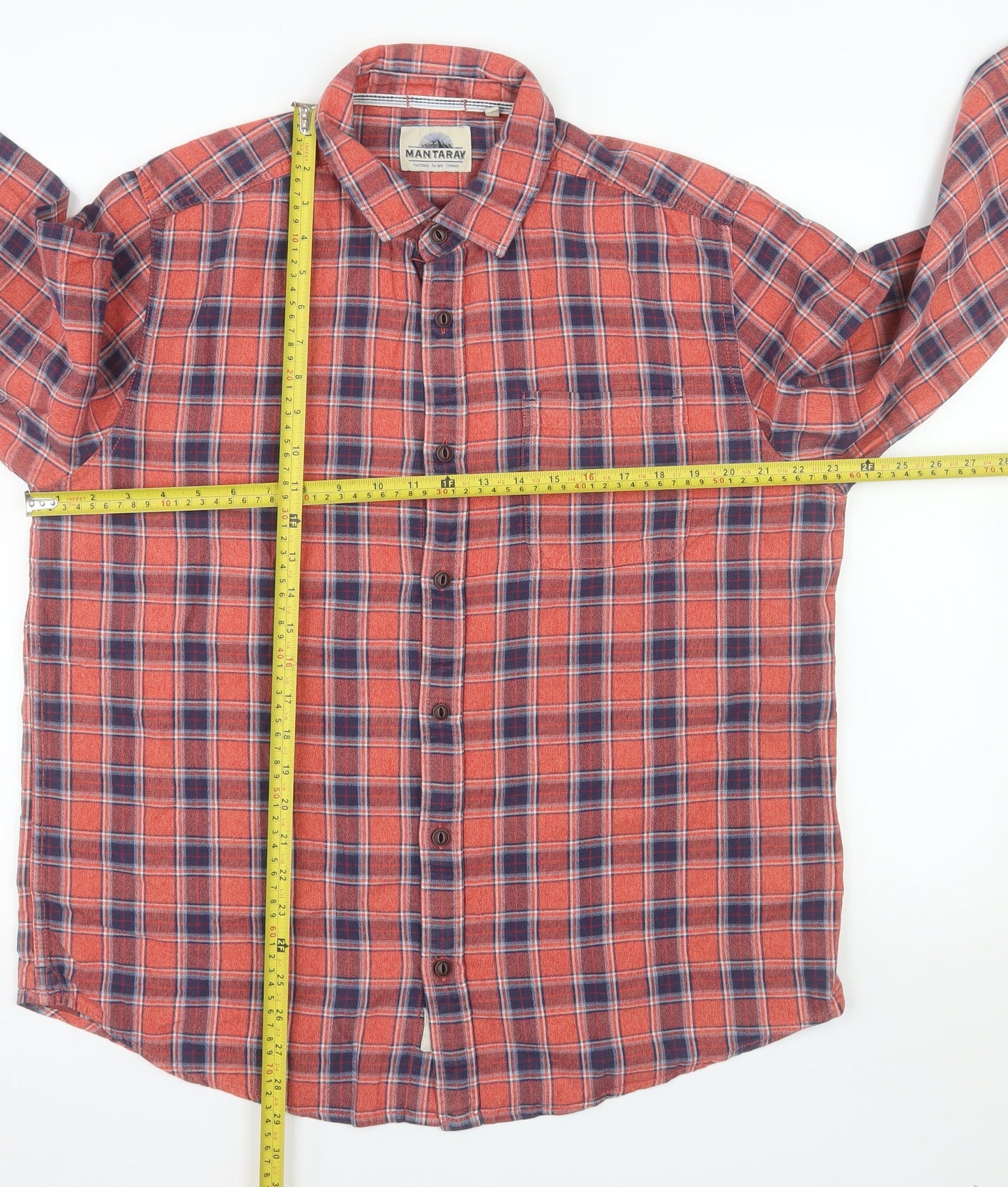 Mantaray Men's Red Check Flannel Button-Up Shirt Size L Long Sleeve