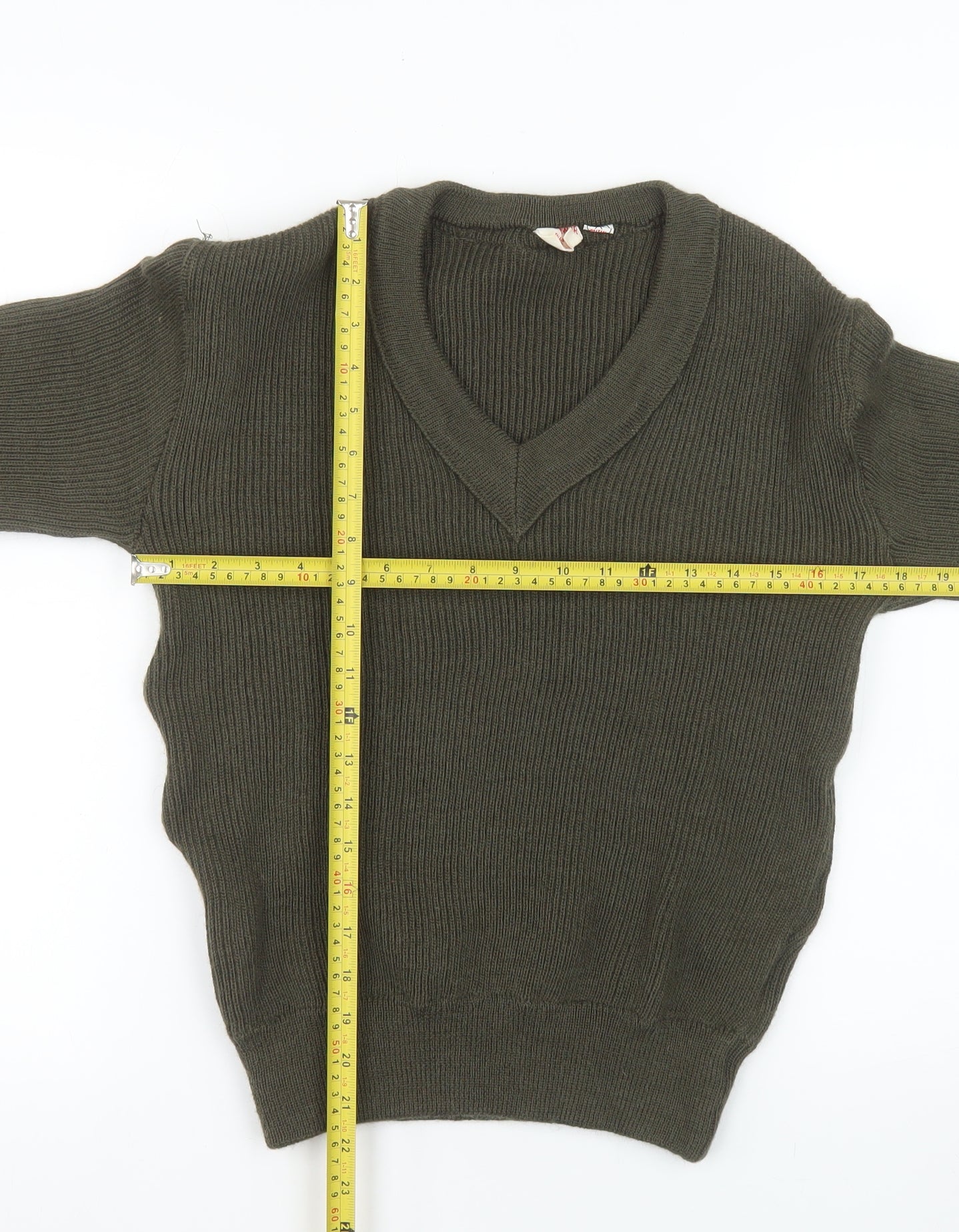Fabre Granier Men’s Green Wool V-Neck Jumper Size S