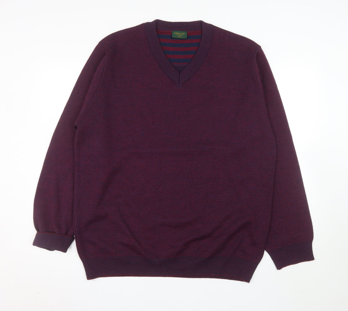 Swallow Men’s Purple Wool Blend V-Neck Classic 2XL Jumper
